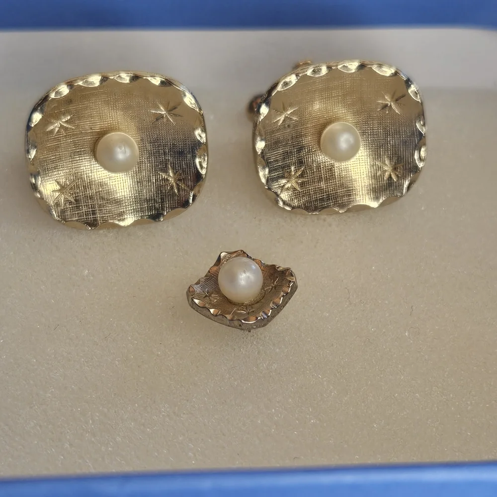Gold and Pearl Cuff Links